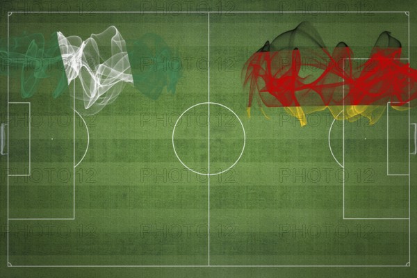 Nigeria vs Germany Soccer Match, national colors, national flags, soccer field, football game, Competition concept, Copy space