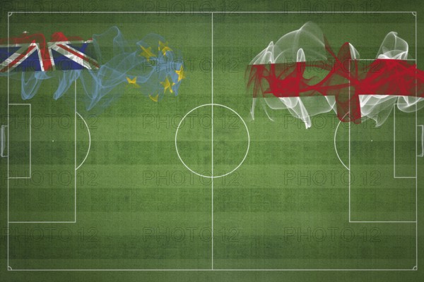 Tuvalu vs England Soccer Match, national colors, national flags, soccer field, football game, Competition concept, Copy space