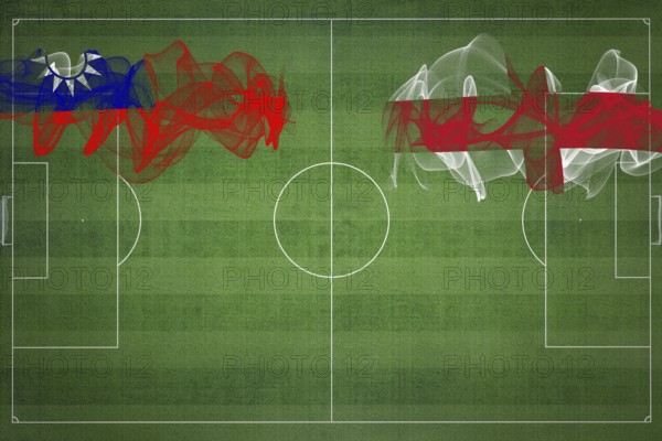 Taiwan vs England Soccer Match, national colors, national flags, soccer field, football game, Competition concept, Copy space