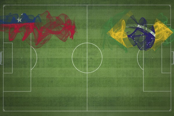 Samoa vs Brazil Soccer Match, national colors, national flags, soccer field, football game, Competition concept, Copy space