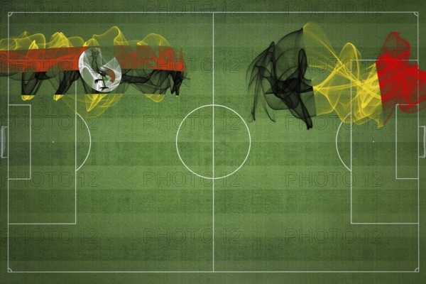 Uganda vs Belgium Soccer Match, national colors, national flags, soccer field, football game, Competition concept, Copy space