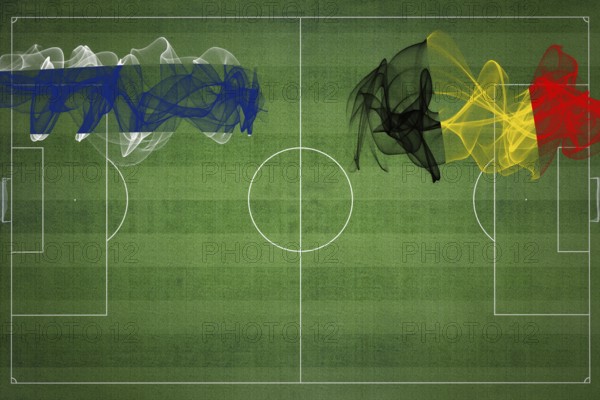 Thailand vs Belgium Soccer Match, national colors, national flags, soccer field, football game, Competition concept, Copy space