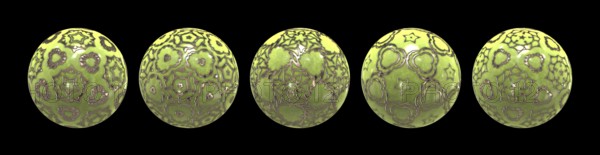 Green golden ornamented balls 3D illustration
