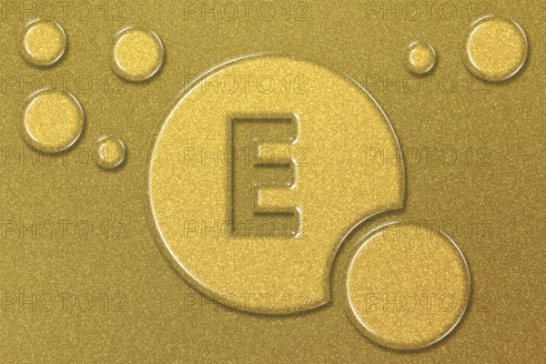 Vitamin E health Symbol, vitamin Concept, Tocopherols, Tocotrienols, antioxidant function, gold background