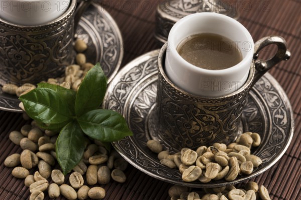 Green coffee. drink and beans
