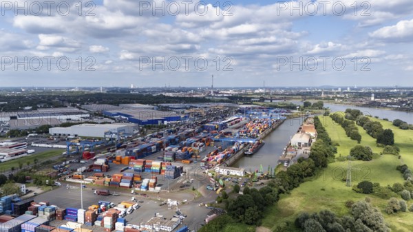 Container terminal D3T, container port, Logport I, aerial view, Rhine, Duisburg, Ruhr area, North Rhine-Westphalia, Germany, Europe