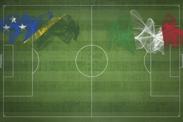 Solomon Islands vs Italy Soccer Match, national colors, national flags, soccer field, football game, Competition concept, Copy space