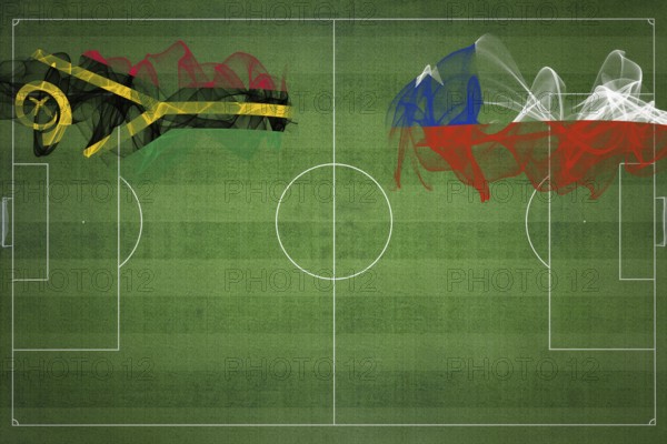 Vanuatu vs Chile Soccer Match, national colors, national flags, soccer field, football game, Competition concept, Copy space
