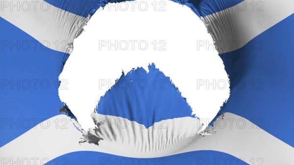 Large hole in the Scottish flag, white background, 3d rendering