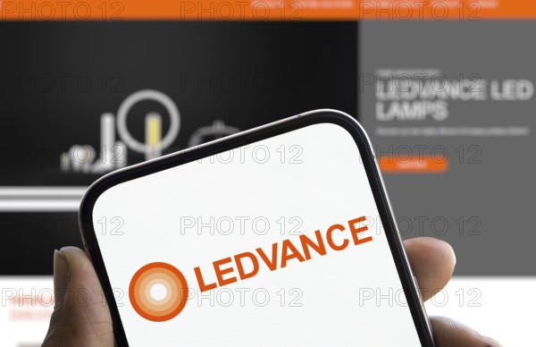 Ledvance logo is displayed on smartphone. Ledvance GmbH is a German multinational LED lighting and smart home technology company