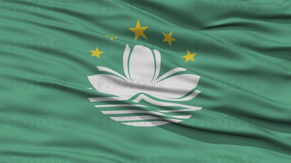 Closeup Macau Flag, Waving in the Wind, High Resolution