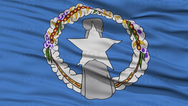 Closeup Northern Mariana Islands Flag on Flagpole, USA state, Waving in the Wind, High Resolution