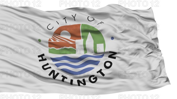 Isolated Huntington City Flag, City of West Virginia State, Waving on White Background, High Resolution