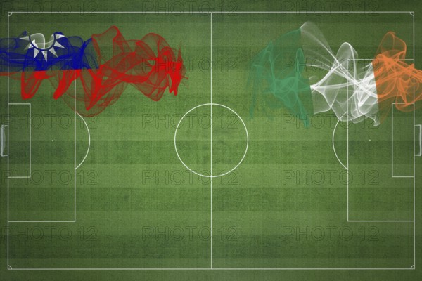 Taiwan vs Ireland Soccer Match, national colors, national flags, soccer field, football game, Competition concept, Copy space