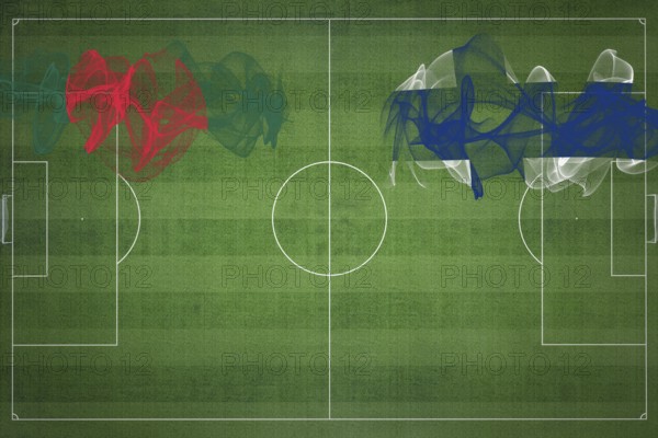 Bangladesh vs Finland Soccer Match, national colors, national flags, soccer field, football game, Competition concept, Copy space