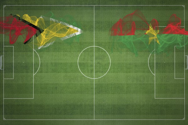 Guyana vs Burkina Faso Soccer Match, national colors, national flags, soccer field, football game, Competition concept, Copy space