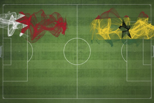 Bahrain vs Ghana Soccer Match, national colors, national flags, soccer field, football game, Competition concept, Copy space