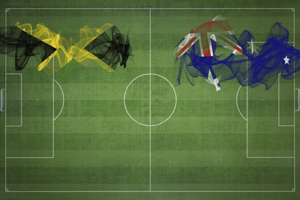Jamaica vs Australia Soccer Match, national colors, national flags, soccer field, football game, Competition concept, Copy space