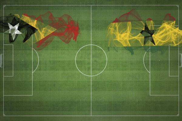 East Timor vs Ghana Soccer Match, national colors, national flags, soccer field, football game, Competition concept, Copy space