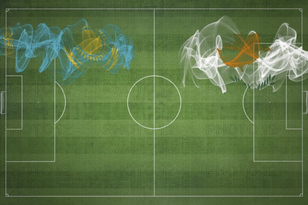 Kazakhstan vs Cyprus Soccer Match, national colors, national flags, soccer field, football game, Competition concept, Copy space