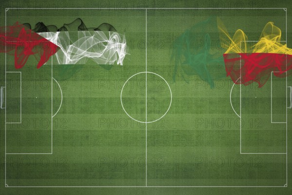 Palestine vs Benin Soccer Match, national colors, national flags, soccer field, football game, Competition concept, Copy space