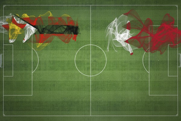 Zimbabwe vs Bahrain Soccer Match, national colors, national flags, soccer field, football game, Competition concept, Copy space