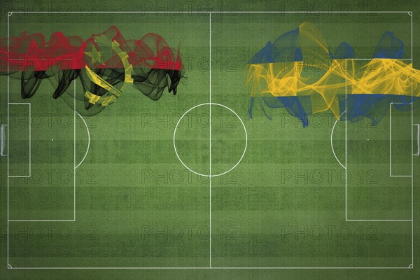 Angola vs Sweden Soccer Match, national colors, national flags, soccer field, football game, Competition concept, Copy space