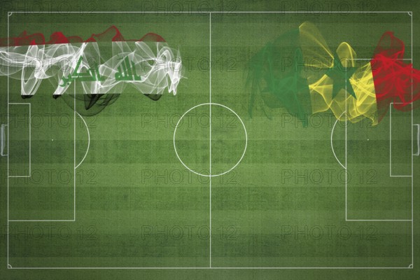 Iraq vs Senegal Soccer Match, national colors, national flags, soccer field, football game, Competition concept, Copy space