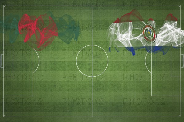 Bangladesh vs Paraguay Soccer Match, national colors, national flags, soccer field, football game, Competition concept, Copy space