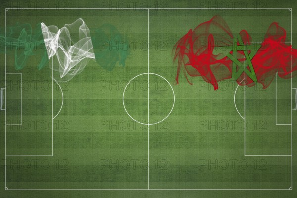 Nigeria vs Morocco Soccer Match, national colors, national flags, soccer field, football game, Competition concept, Copy space