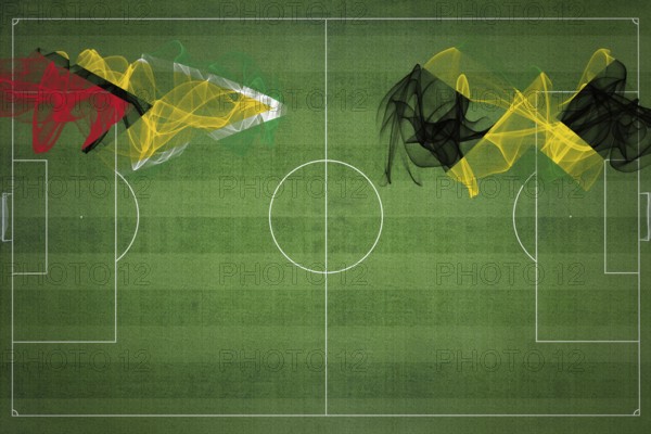 Guyana vs Jamaica Soccer Match, national colors, national flags, soccer field, football game, Competition concept, Copy space
