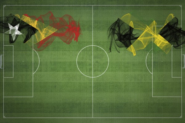 East Timor vs Jamaica Soccer Match, national colors, national flags, soccer field, football game, Competition concept, Copy space