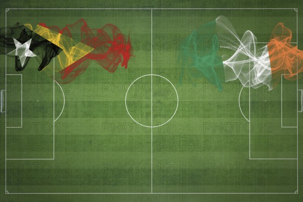 East Timor vs Ireland Soccer Match, national colors, national flags, soccer field, football game, Competition concept, Copy space