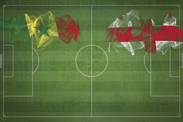 Senegal vs Georgia Soccer Match, national colors, national flags, soccer field, football game, Competition concept, Copy space