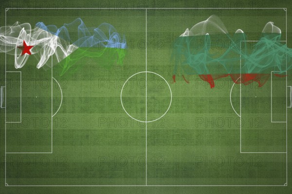 Djibouti vs Bulgaria Soccer Match, national colors, national flags, soccer field, football game, Competition concept, Copy space