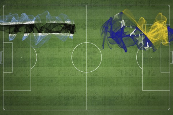 Botswana vs Bosnia and Herzegovina Soccer Match, national colors, national flags, soccer field, football game, Competition concept, Copy space