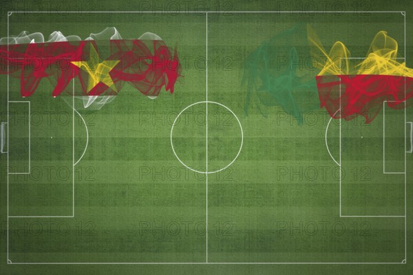 Suriname vs Benin Soccer Match, national colors, national flags, soccer field, football game, Competition concept, Copy space