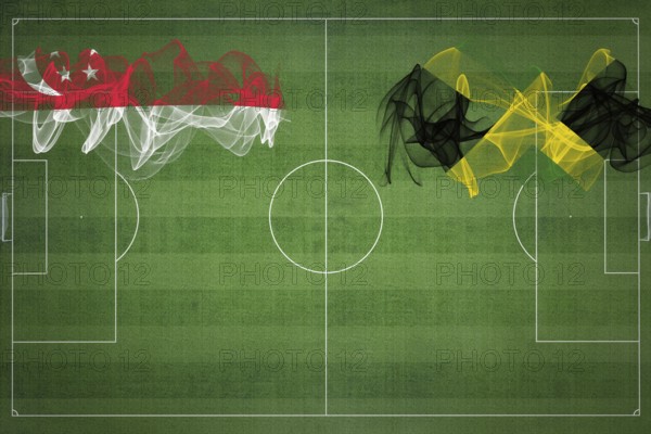 Singapore vs Jamaica Soccer Match, national colors, national flags, soccer field, football game, Competition concept, Copy space