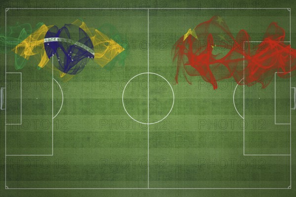 Brazil vs China Soccer Match, national colors, national flags, soccer field, football game, Competition concept, Copy space