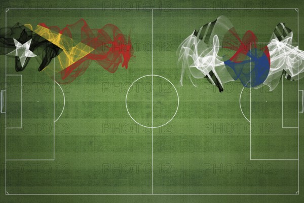 East Timor vs South Korea Soccer Match, national colors, national flags, soccer field, football game, Competition concept, Copy space