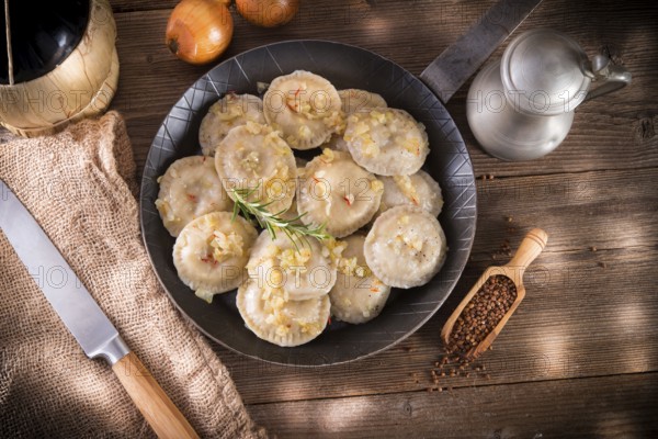 Pierogi with meat and buckwheat groats
