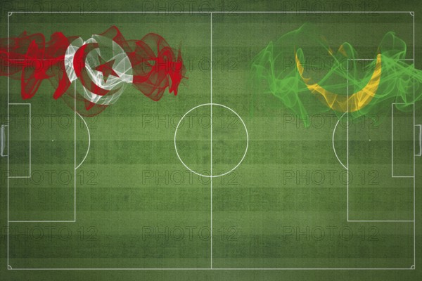 Tunisia vs Mauritania Soccer Match, national colors, national flags, soccer field, football game, Competition concept, Copy space