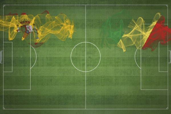 Spain vs Congo Soccer Match, national colors, national flags, soccer field, football game, Competition concept, Copy space