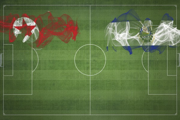 North Korea vs El Salvador Soccer Match, national colors, national flags, soccer field, football game, Competition concept, Copy space