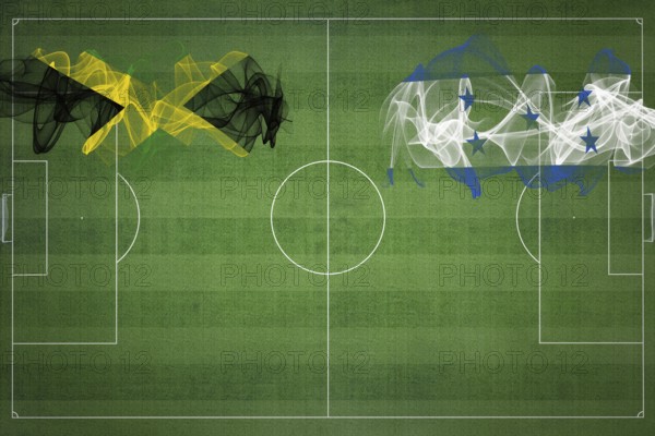 Jamaica vs Honduras Soccer Match, national colors, national flags, soccer field, football game, Competition concept, Copy space