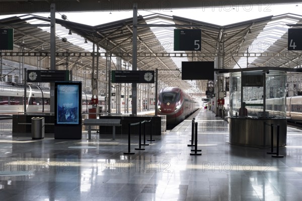 High-speed train arrives at Malaga's María Zambrano station, hub of rail travel in Andalusia, Spain, Europe