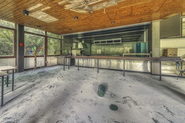 Abandoned, dusty laboratory with daylight streaming in and broken furniture, Institute of Molecular Biology, Lost Place, Sint-Genesius-Rode, Province of Flemish Brabant, Belgium, Europe