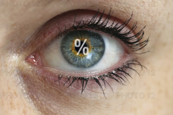 Eye with percentage sign in the pupil concept
