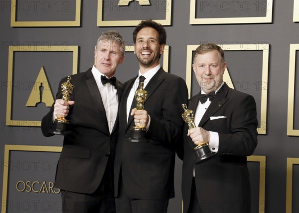 Guillaume Rocheron, Dominic Tuohy and Greg Butler at the 92nd Academy Awards, Press Room held at the Dolby Theatre in Hollywood, USA on February 9, 2020