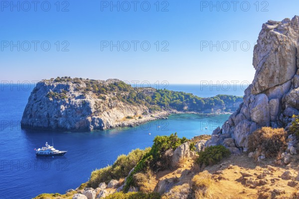 Anthony Quinn Bay with turquoise clear water in Faliraki on Rhodes Greece